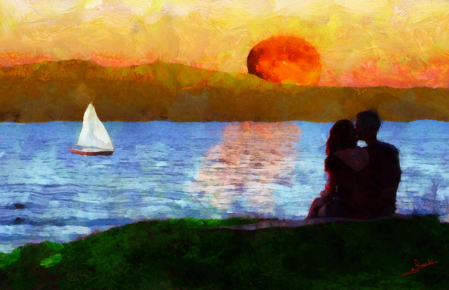 Love sunset Painting by George Rossidis