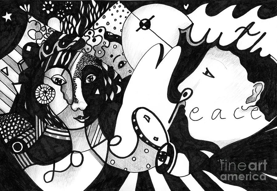 Love Truth Peace Drawing by Helena Tiainen