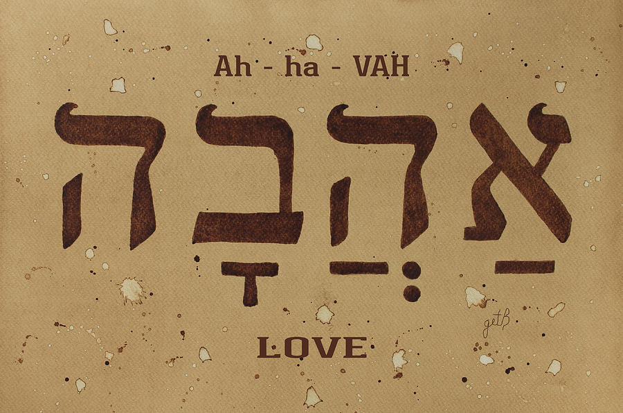 Love Word Painting - Love Word In Hebrew Typography by Georgeta Blanaru