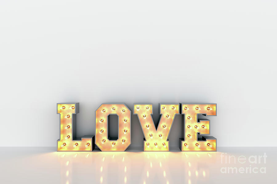 Love word with light bulbs inside on white clean wall background Photograph by Michal Bednarek