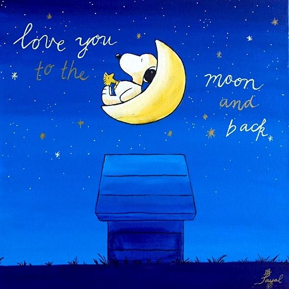 Snoopy Painting - Love You to the Moon and Back by Artistic Nurse