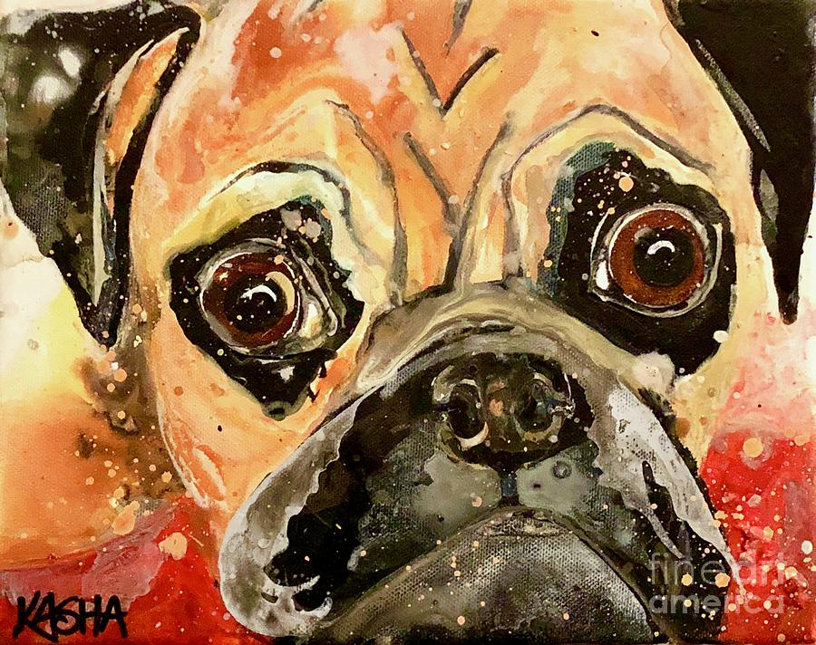 Loveable Pug Painting by Kasha Ritter