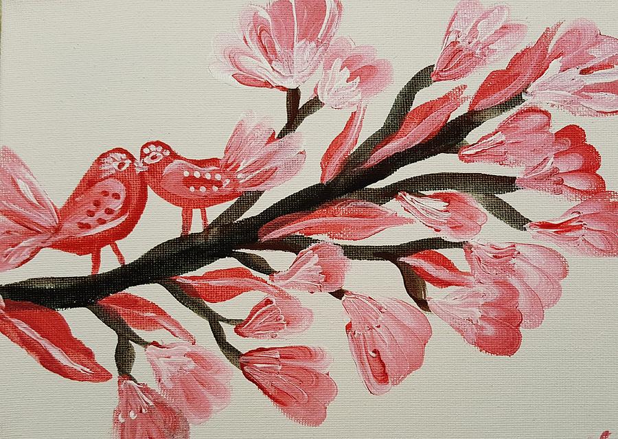 Nature Painting - LoveBirds by Kathleen Saunders