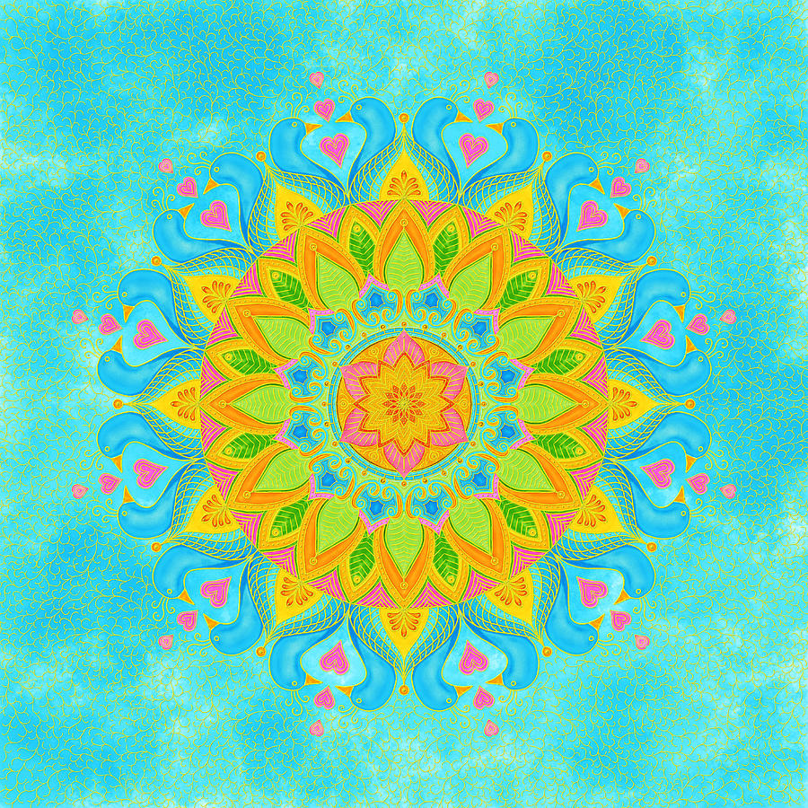 Pattern Digital Art - Lovebirds Mandala - Zendala by SharaLee Art
