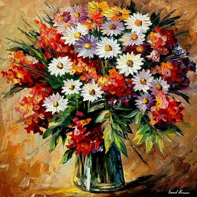 Still Life Painting - Lovely Bouquet by Leonid Afremov Still Life Painting - Lovely Bouquet by Leonid Afremov