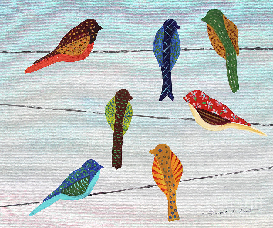 Lovely Colorful Birds On Wires 1 Painting by Jean Plout