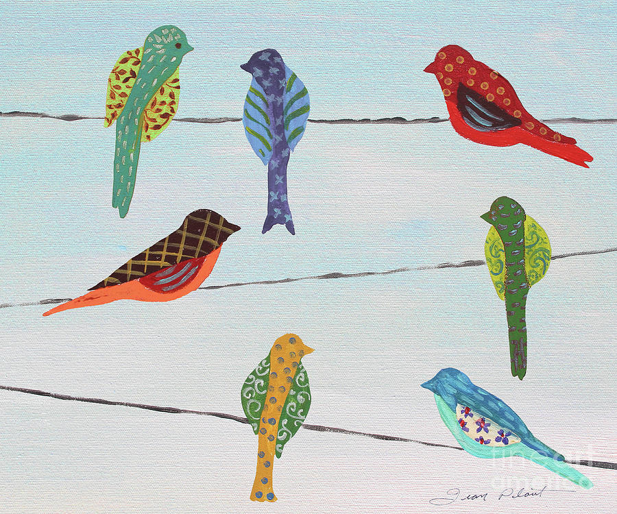 Lovely Colorful Birds On Wires 2 Painting by Jean Plout