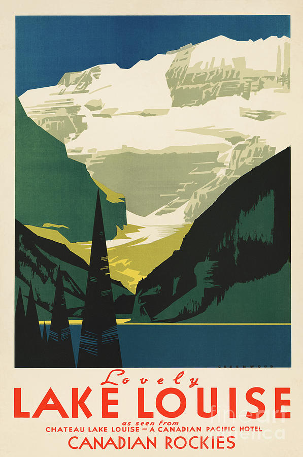 Lovely Lake Louise vintage travel ad Drawing by Heidi De Leeuw