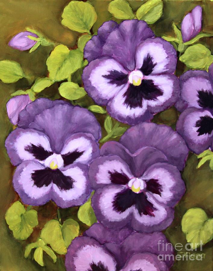 Lovely purple pansy faces Painting by Inese Poga