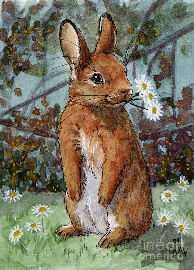 Lovely Rabbits - Daisies for you Painting by Svetlana Ledneva-Schukina