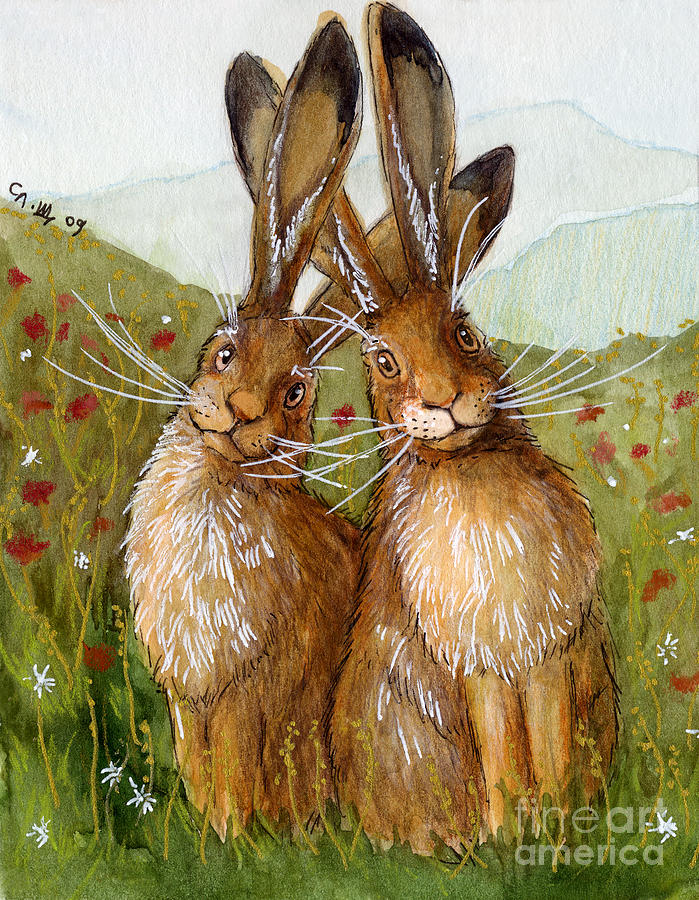 Lovely rabbits - In love Painting by Svetlana Ledneva-Schukina