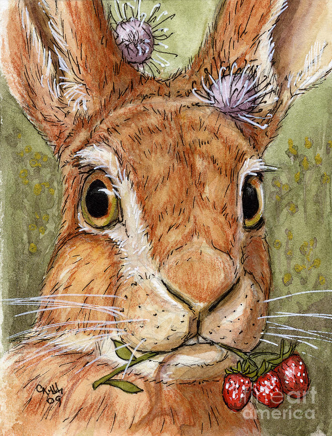 Lovely Rabbits - wild strawberry for my darling Painting by Svetlana Ledneva-Schukina