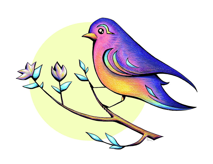 LOVELY SPRING DAY Bird and Flowers Drawing by Sipporah Art and Illustration