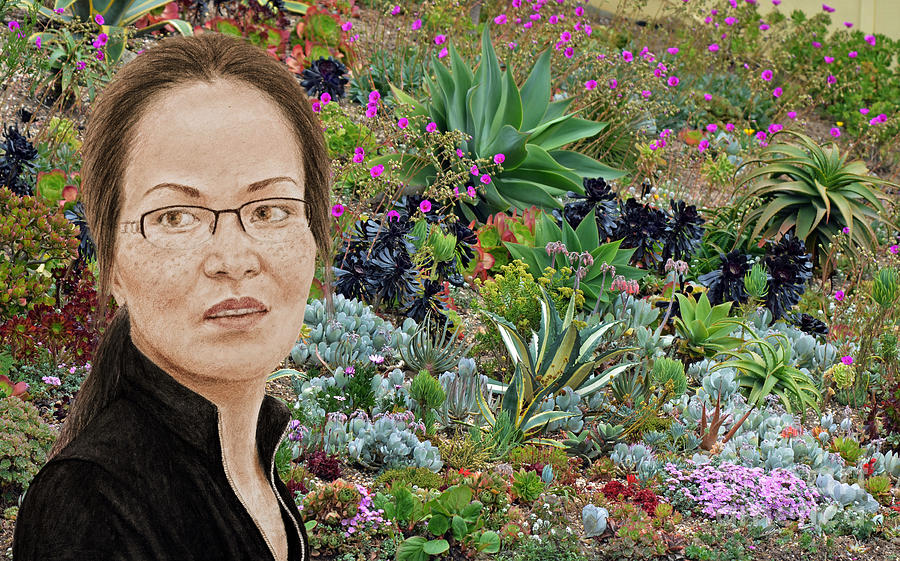 Lovely Vietnamese Woman with Glasses and Freckles in a Beautiful Garden Photograph by Jim Fitzpatrick