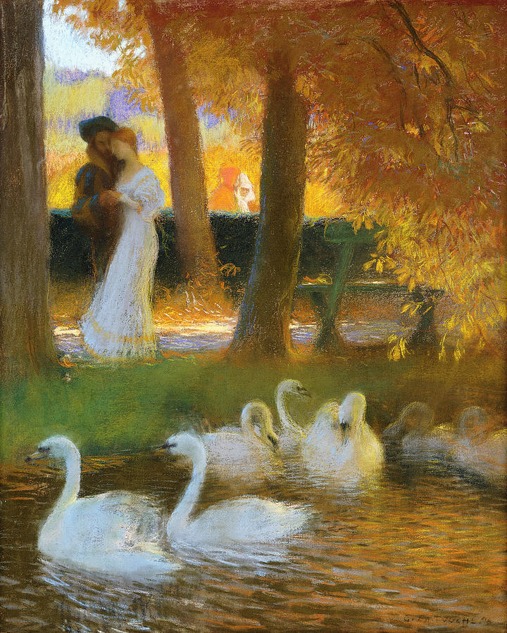 Lovers and Swans  The Autumn Walk Pastel by Gaston de Latouche