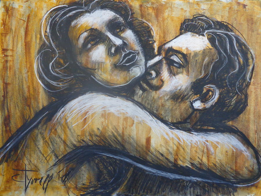 Charcoal Painting - Lovers - I Love You To The Moon And Back by Carmen Tyrrell