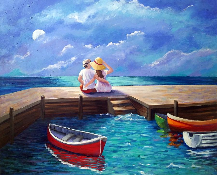 Lovers in the Moonlight Painting by Rosie Sherman