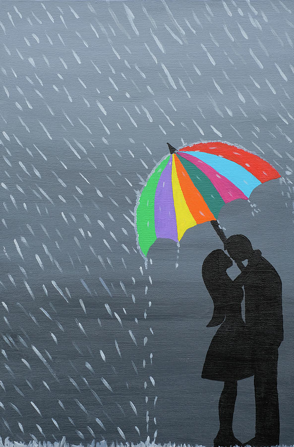 lovers in rain painting