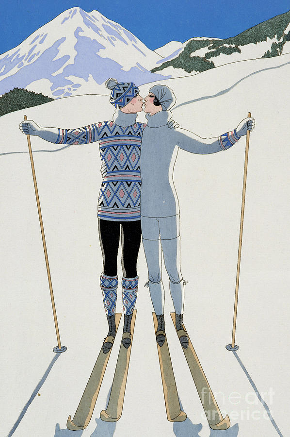 Lovers in the Snow Painting by Georges Barbier