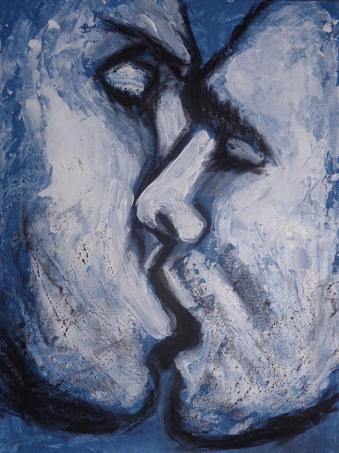 Lovers - Kiss In Blue Painting by Carmen Tyrrell
