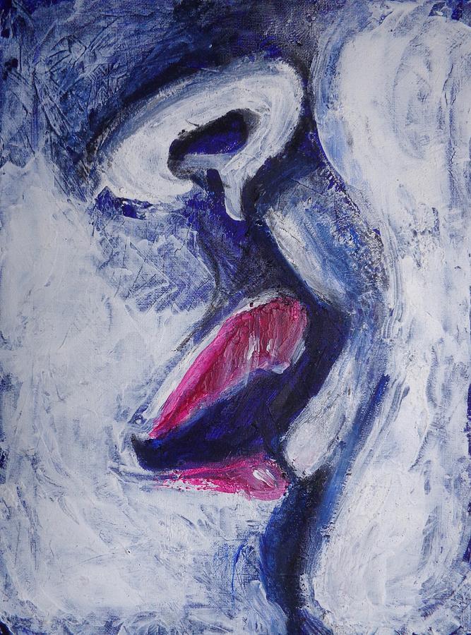 Lovers - Kiss In Midnight Blue Painting by Carmen Tyrrell