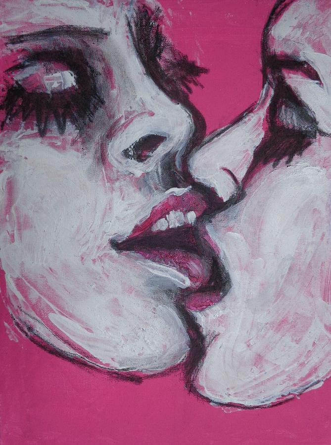 Lovers - Kiss In Pink Painting by Carmen Tyrrell