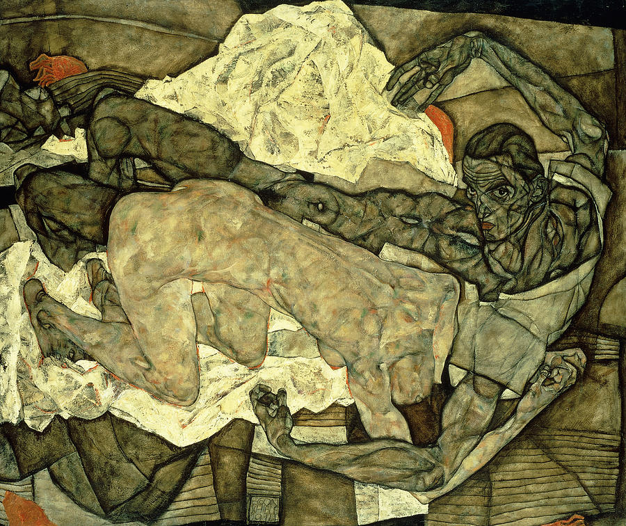 Lovers  Man and Woman I Painting by Egon Schiele