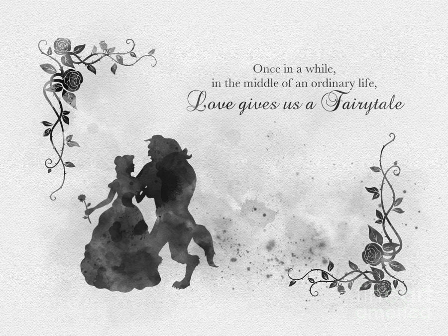 Loves Gives us a fairy tale black and white Mixed Media by My Inspiration