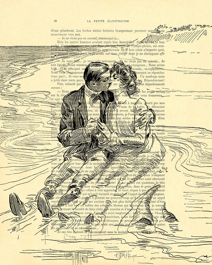Mountain Digital Art - Loving couple by the sea by Madame Memento