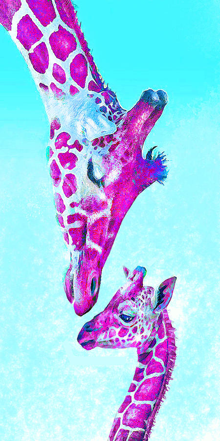 Loving Giraffes- Magenta Digital Art by Jane Schnetlage