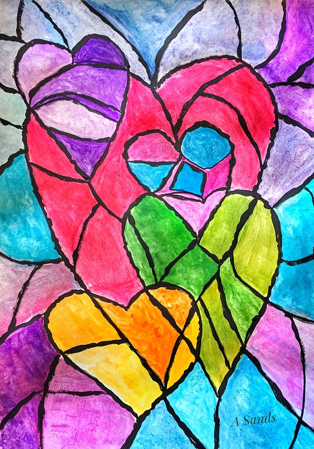 Loving Hearts Painting by Anne Sands