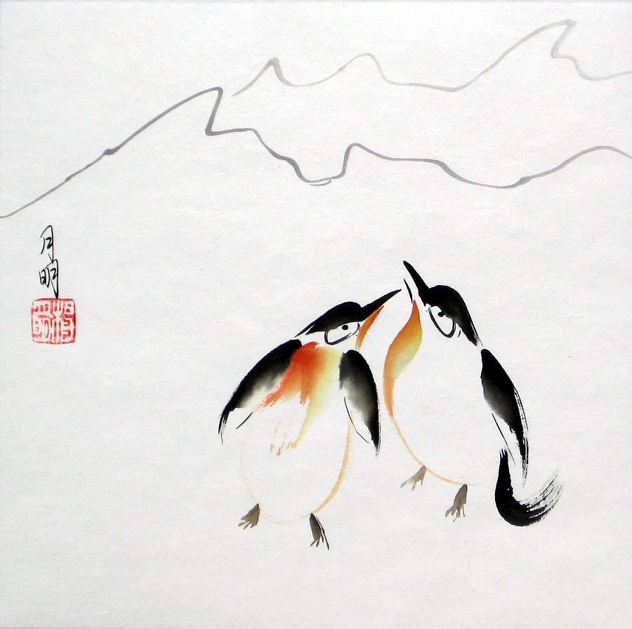 Penguin Painting - Loving Pair by Ming Yeung