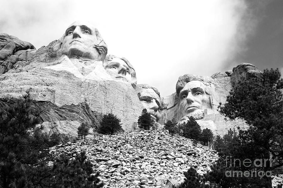 George Washington Photograph - Low Angle View of Mount Rushmore National Monument South Dakota Black and White by Shawn OBrien