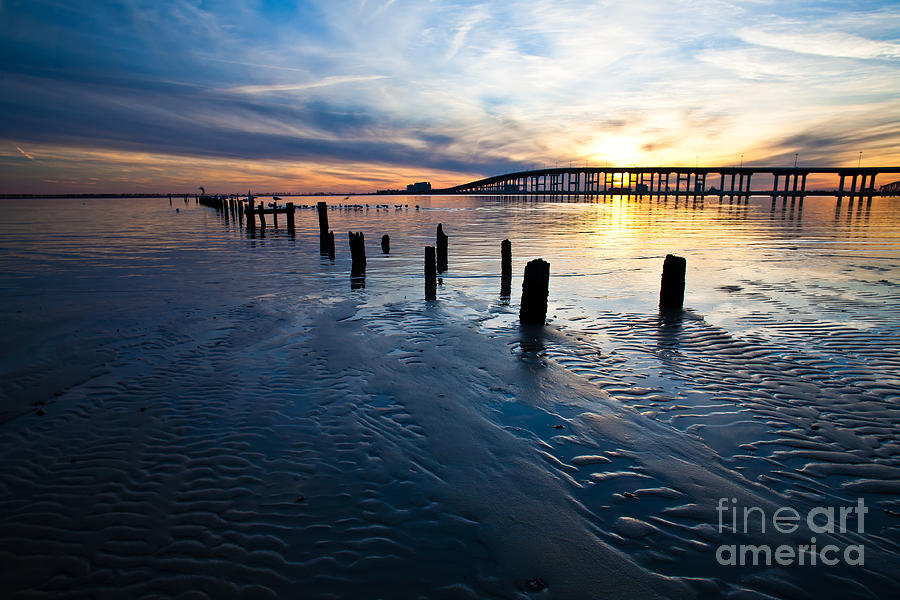 Sunset Photograph - Low Tide Biloxi Bay Bridge by Joan McCool