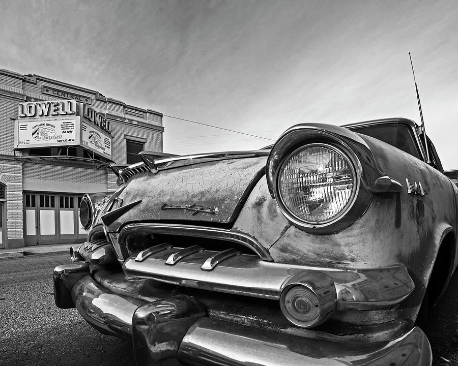 Lowell Arizona Old Rusted Car Lowell Movie Theater Black and White Photograph by Toby McGuire