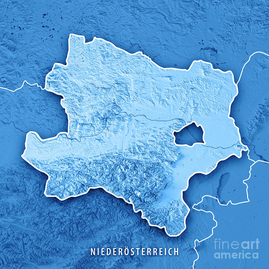 Lower Austria Bundesland 3d Render Topographic Map Blue Border Digital Art By Frank Ramspott 6846