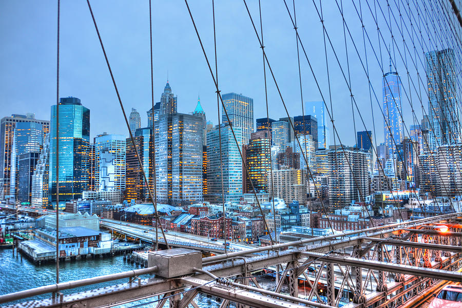 Brooklyn Bridge Photograph - Lower East Side at Dusk from the Brooklyn Bridge by Randy Aveille