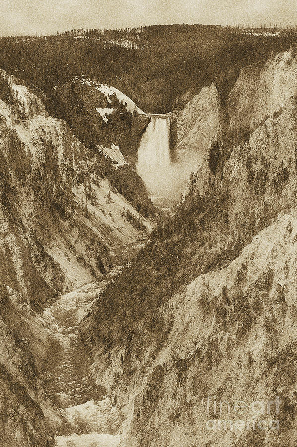 Lower Falls Viewed from Artist Point Yellowstone National Park Wyoming Vintage Digital Art Photograph by Shawn OBrien