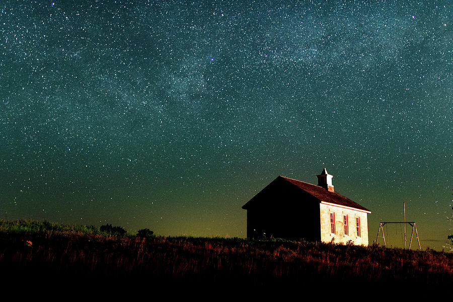 Lower Fox Creek Schoolhouse Under Stars - 2378 Photograph by Jon Friesen