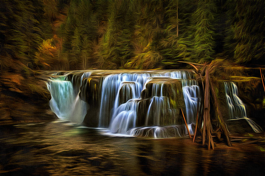 Nature Digital Art - Lower Lewis River Falls in Autumn by Mark Kiver