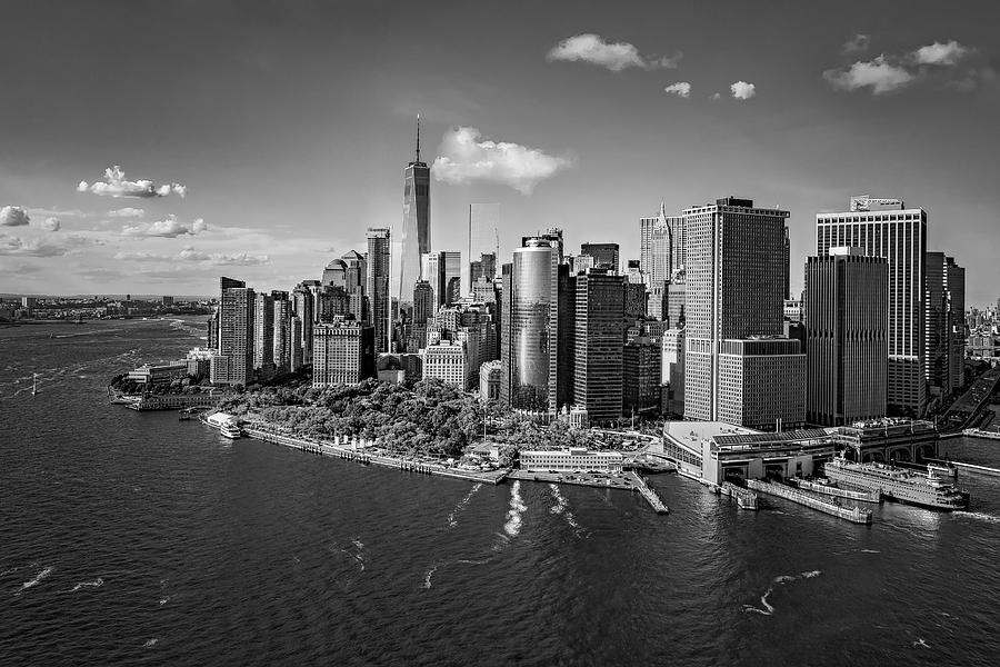New York City Photograph - Lower Manhattan Aerial View BW by Susan Candelario