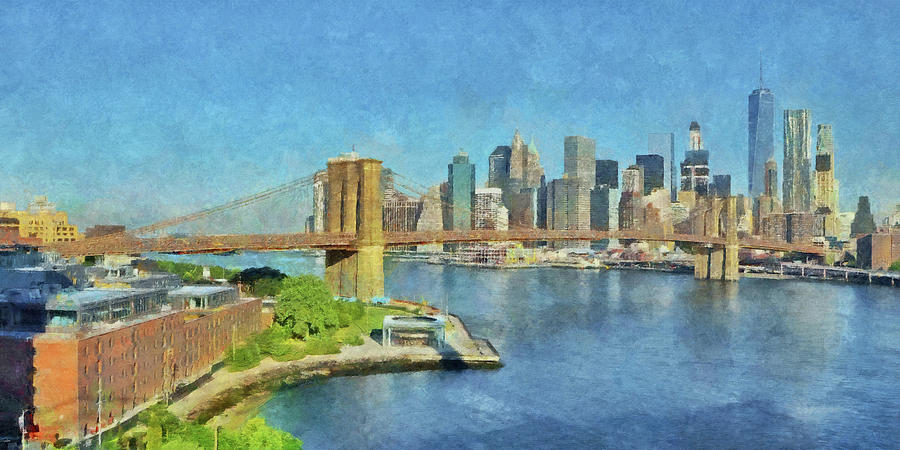 Lower Manhattan and the Brooklyn Bridge Digital Art by Digital Photographic Arts