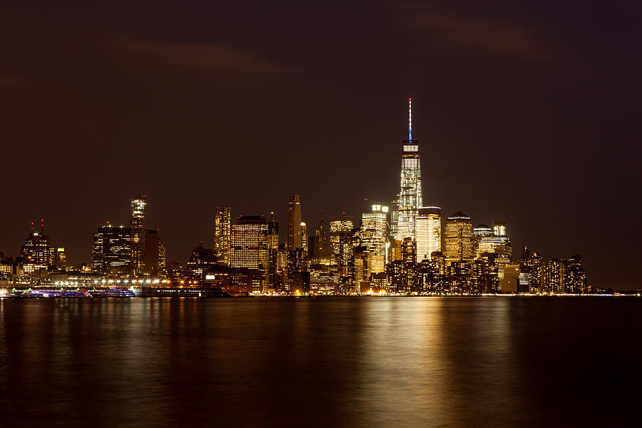 Lower Manhattan Skyline at Night Photograph by Erin Cadigan