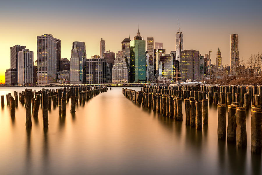 Lower Manhattan skyline at sunset Photograph by Mihai Andritoiu