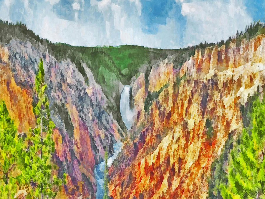 Lower Yellowstone Falls Digital Art by Digital Photographic Arts