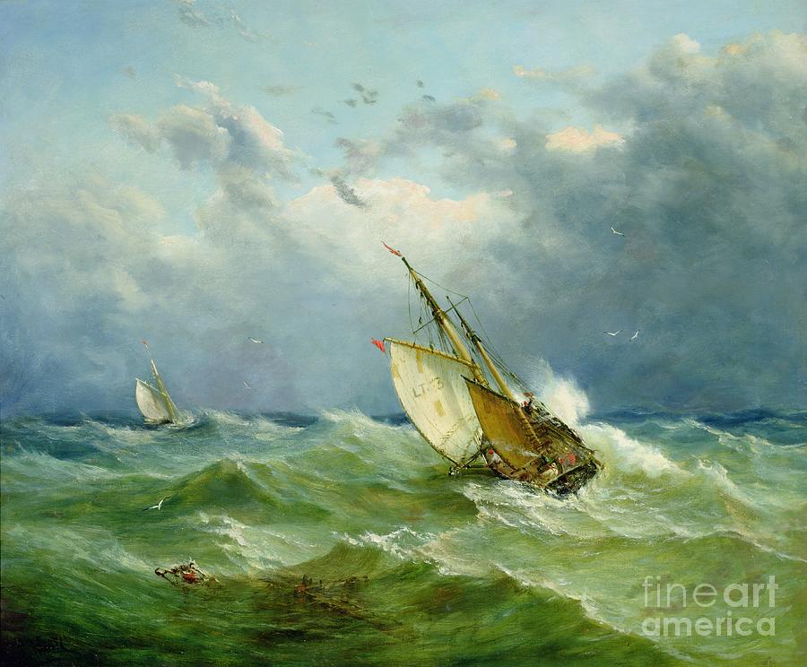 Lowestoft Trawler in Rough Weather Painting by John Moore