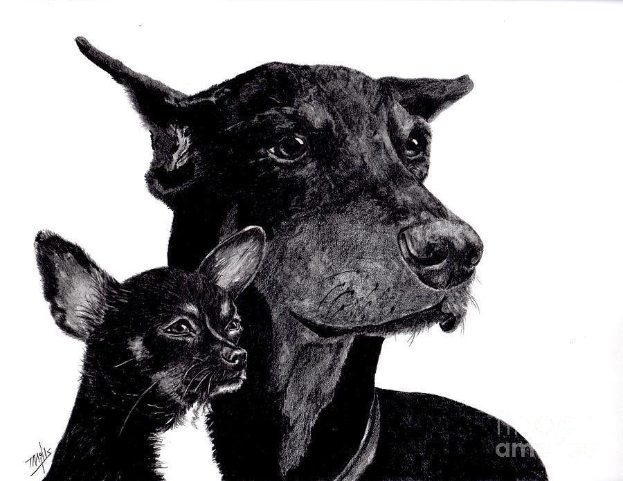 Dog Drawing - Loyal Companions by Terri Mills