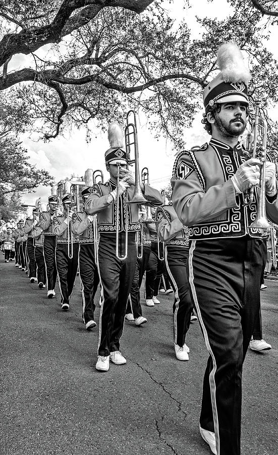 Louisiana State University Photograph - LSU Tigers Band 7 bw by Steve Harrington