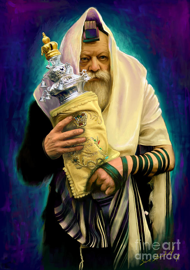 Lubavitcher Painting - Lubavitcher Rebbe with torah by Sam Shacked