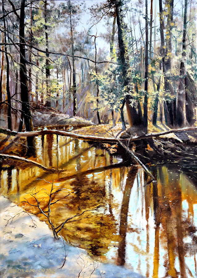 Impressionism Painting -  Lubianka-2-River by Henryk Gorecki